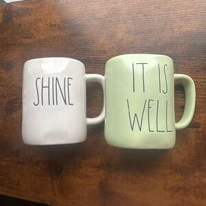 Rae Dunn White and Green Ceramic Mugs Set